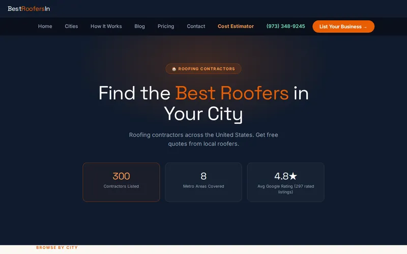 Captura de la portada de BestRoofersIn.com